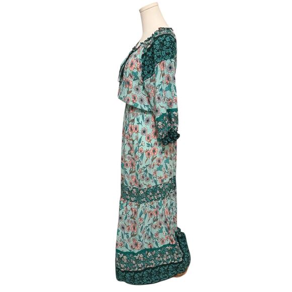 Umgee Medium Green FLoral Boho Cottage Tiered Maxi Dress Flowy Feminine - Picture 10 of 14